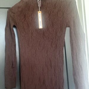 SKIMS Espresso Long-Sleeve Mock neck Knit Lace Maxi Dress